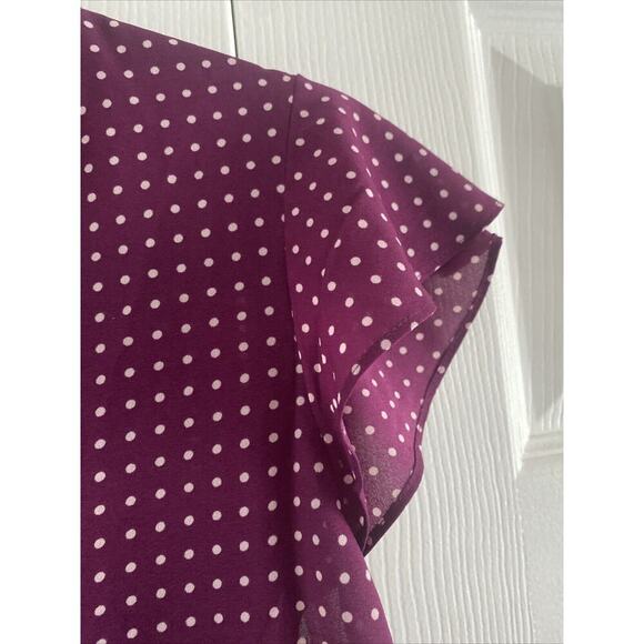 J.Crew Women's 10 Purple Polka Dot Blouse Cap Sleeve Career Work Top Spring - Picture 4 of 5